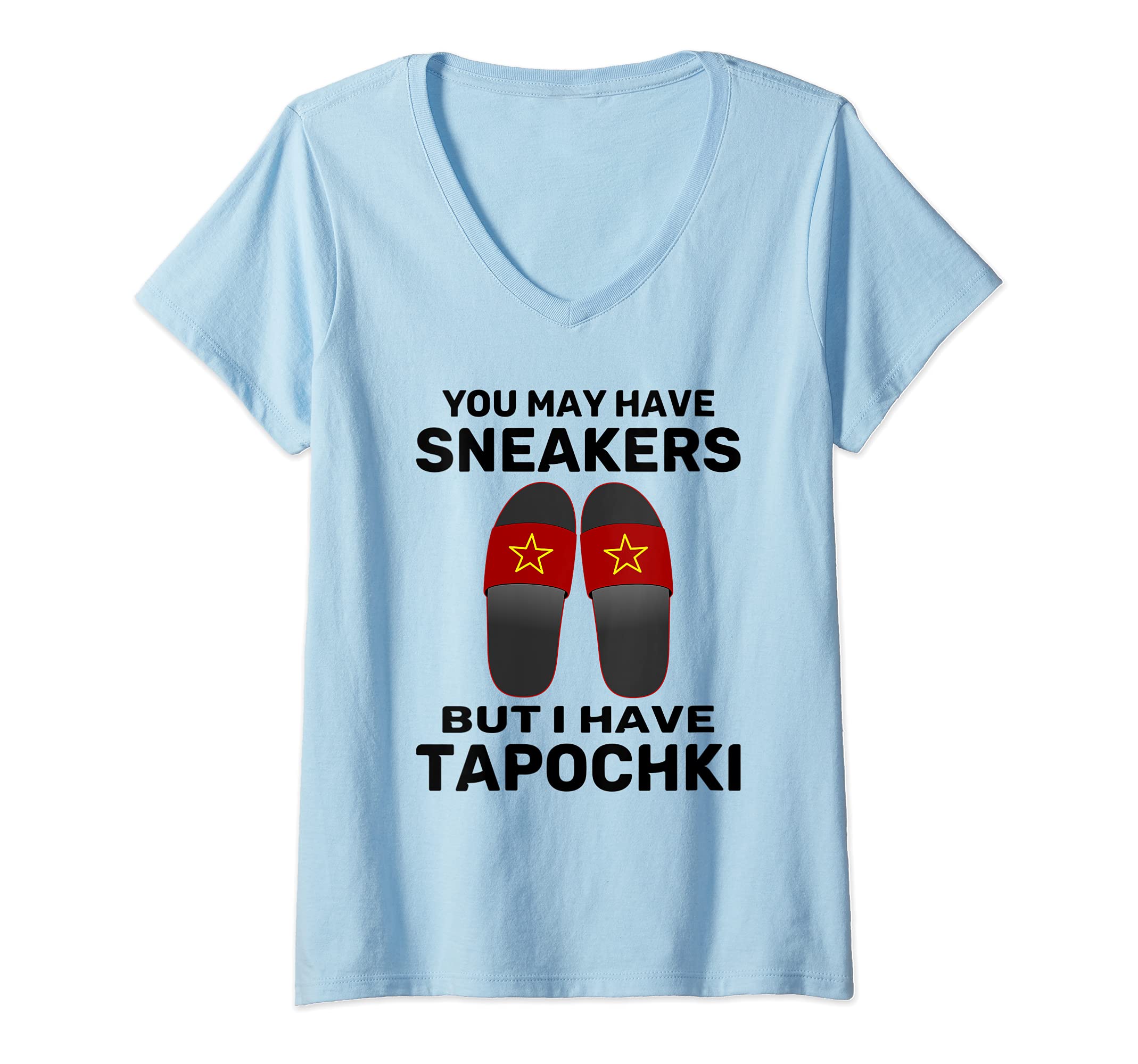 Womens Soviet Russia Slippers Grandma USSR CCCP Babushka Tapochki V-Neck T-Shirt