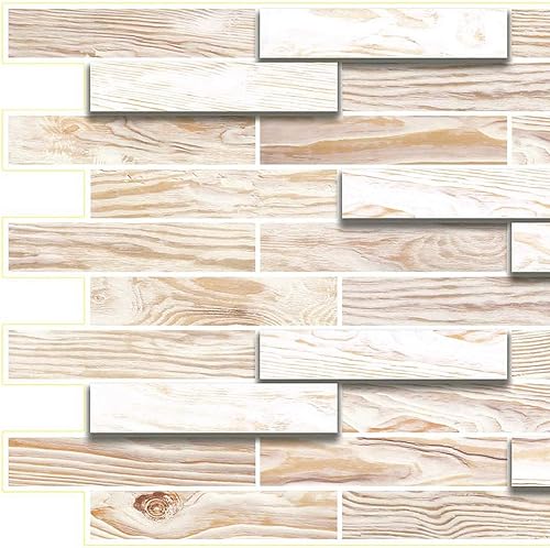 Dundee Deco PG7023 - Escalones de roble sintético blanco roto, 3.2 x 1.6 pies, panel de pared 3D de PVC, decoración de paneles de pared de diseño