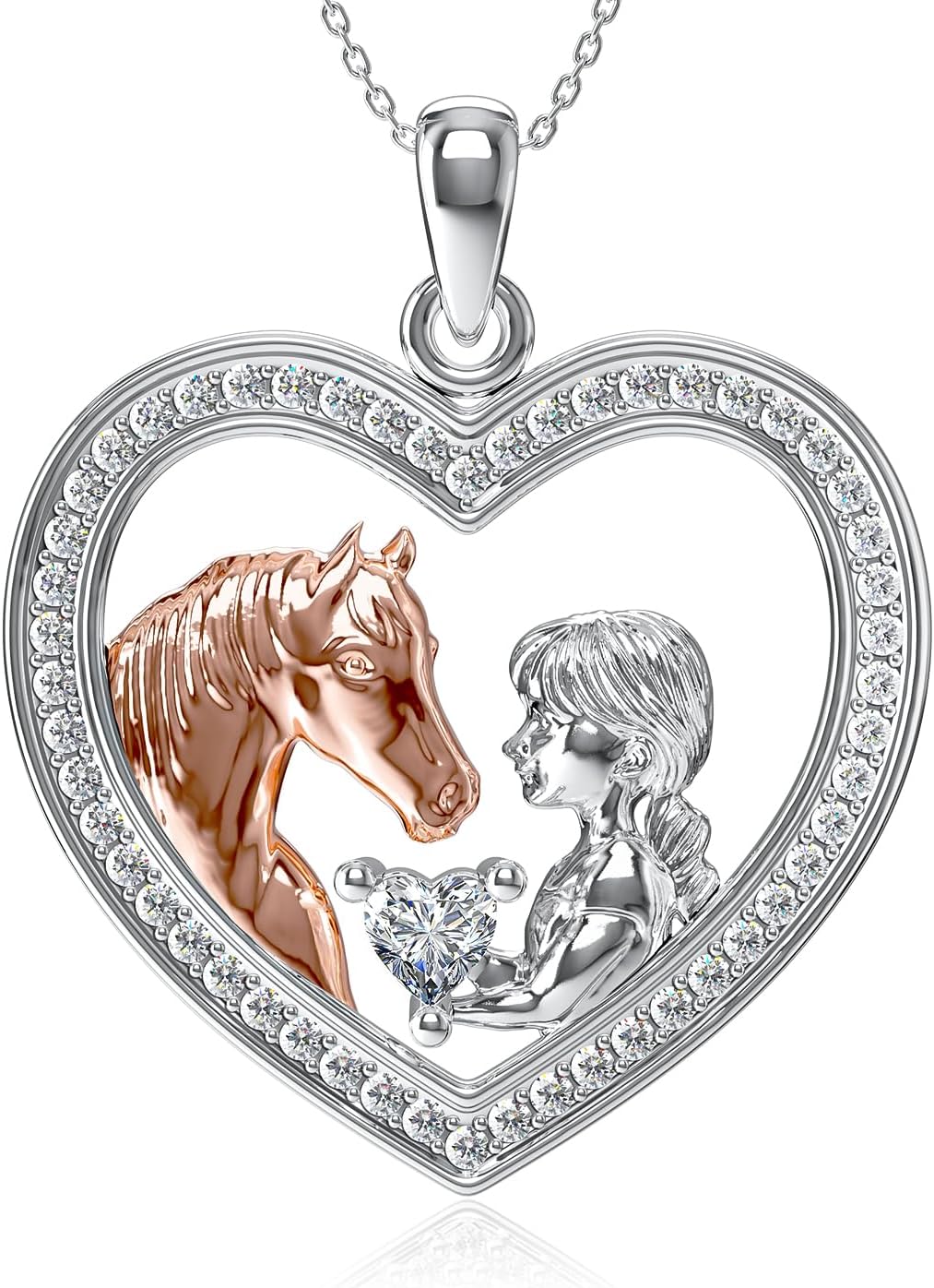 Horse Pendant Necklace Jewelry 925 Sterling Silver Heart Pendant Gift For Women Horse Lover
