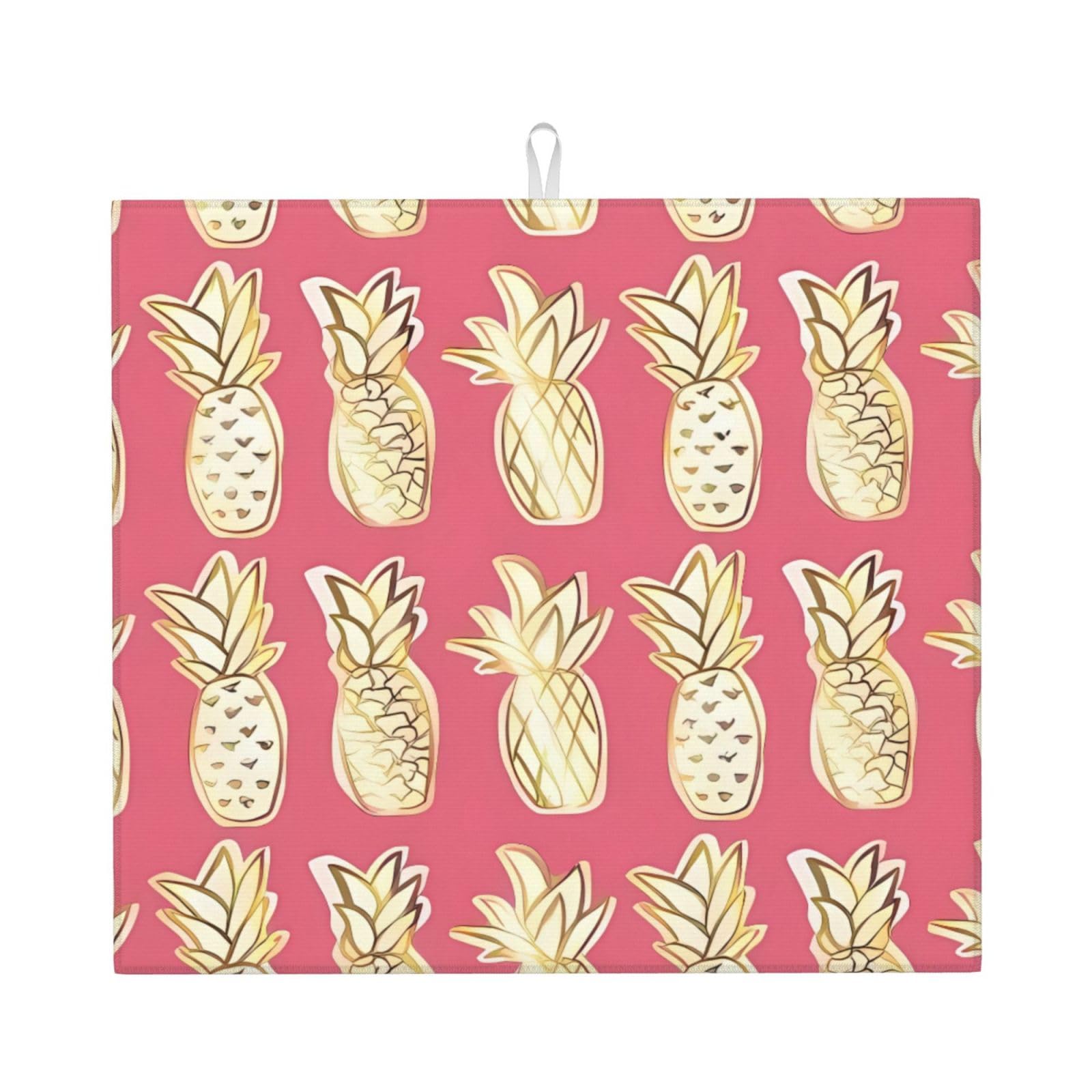 HJFCZH Pineapple Prints Kitchen Drying Mat – Absorbent Dish Throw for Countertops, Quick-Dry Non-Slip Layer with Colorful Designs, for New Kitchens
