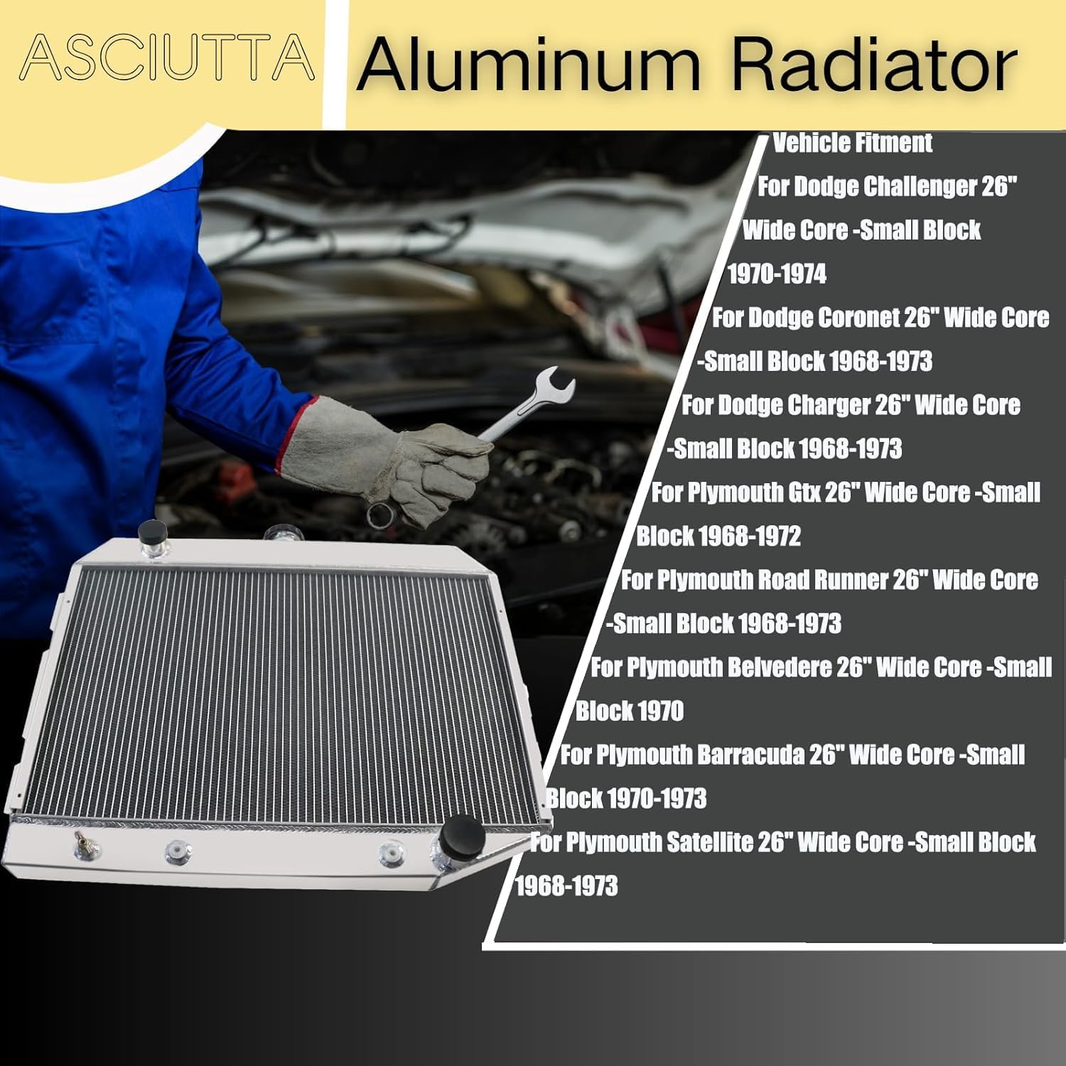 4 Row Aluminum Radiator For Dodge & Plymouth Challenger Mopar Small Block Satellite Polara V8 26inch Core 1968-1974 Aluminum Cooling Radiators,68 69 70 71 72 73 74 4 Row Radiator