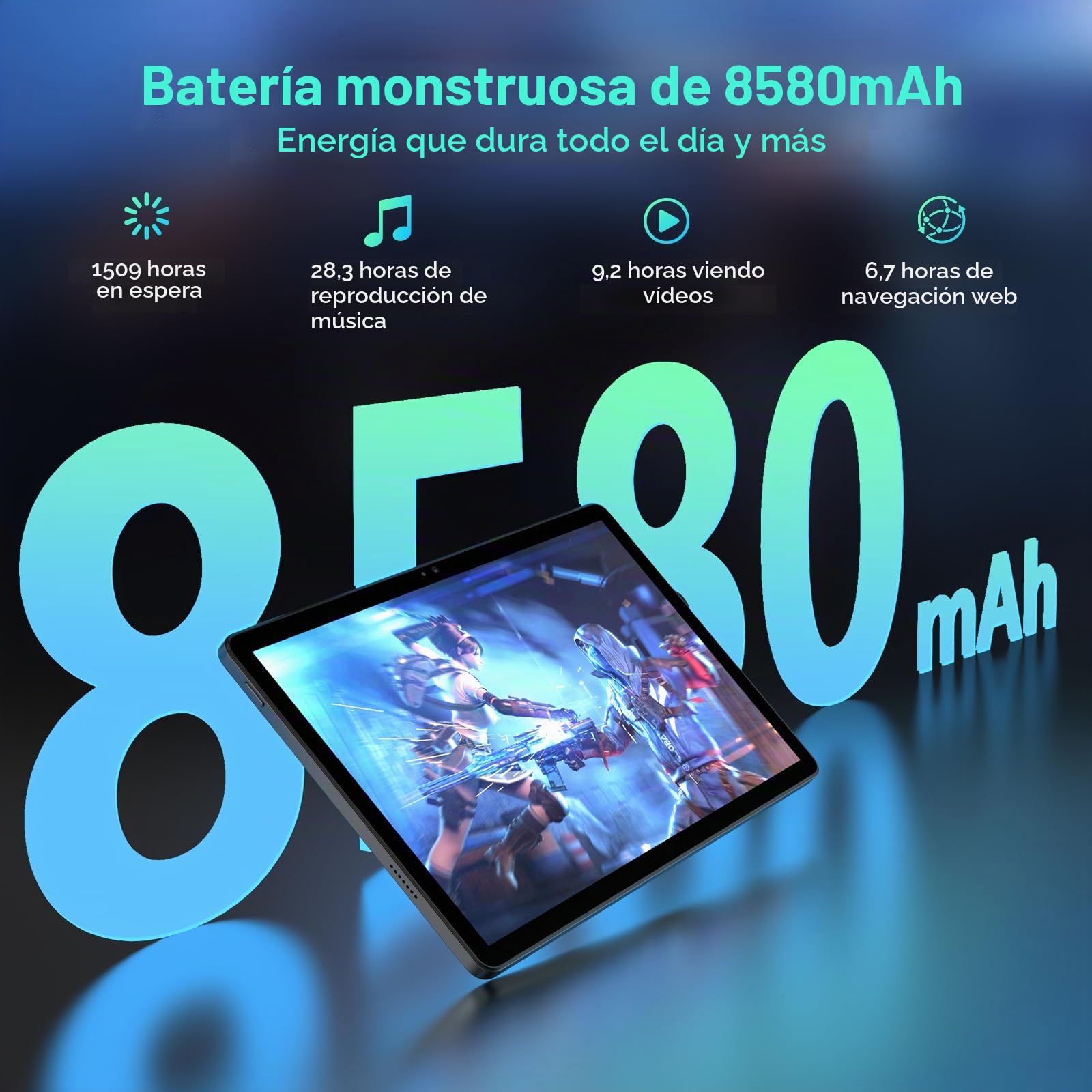 U11 Android 16 Tablet 11 Pulgadas, 16GB RAM+128GB ROM/2TB TF Tableta para Niños, Batería 8580 mAh, HD 90Hz, 13MP+5 MP/WiFi 5G/Face ID/Widevine L1/GMS/GPS/OTG/Audio 3.5mm Jack Tablets Gaming