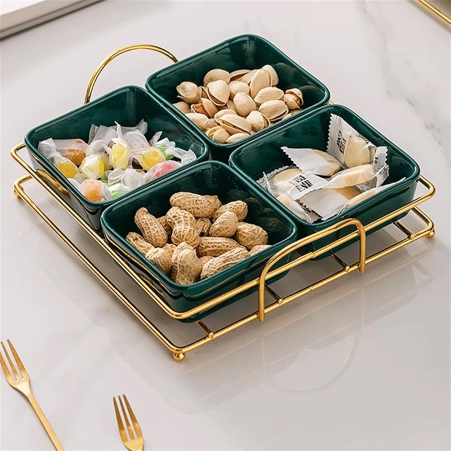 Tapas-Schalen, Keramikschale, Keramikschale mit Metalltablett, abnehmbare Dip-Schalen werden for Vorspeisen, Kartoffelchips, Früchte, Gewürze und Süßigkeiten verwendet. Porzellan-Eisschalen. (Farbe: D