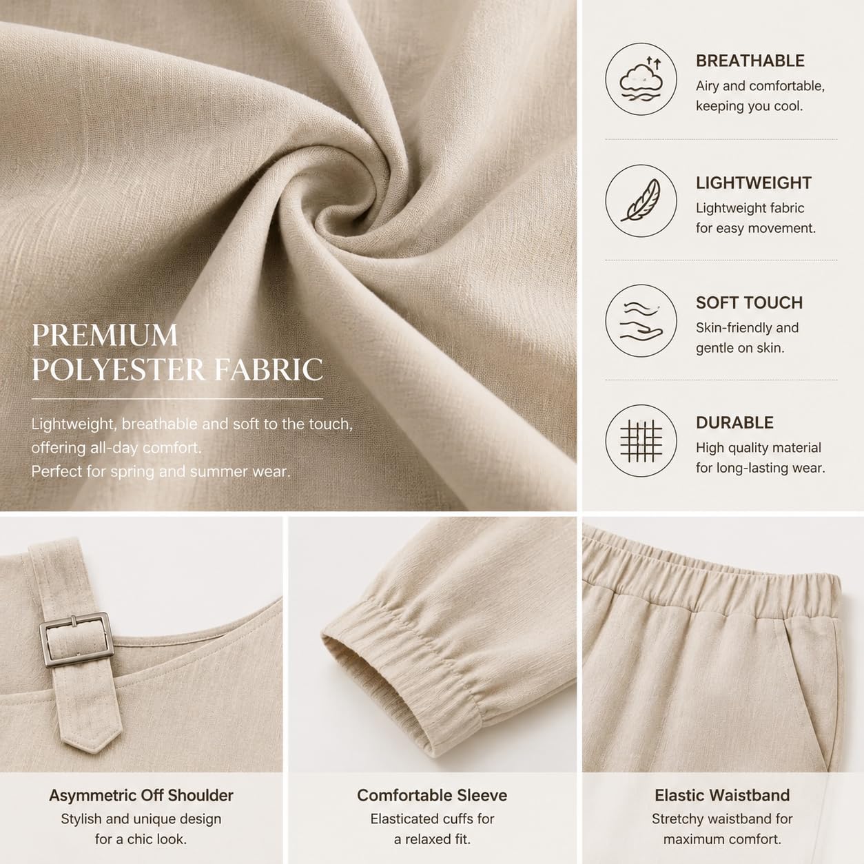 Conjunto De Dos Piezas Para Mujer Con Hombros Descubiertos: Top De Manga Larga Con Un Solo Hombro Y Pantalón De Pierna Ancha. Conjunto Elegante Y Relajado, Ideal Para Viajes, Vacaciones Y Uso Diari