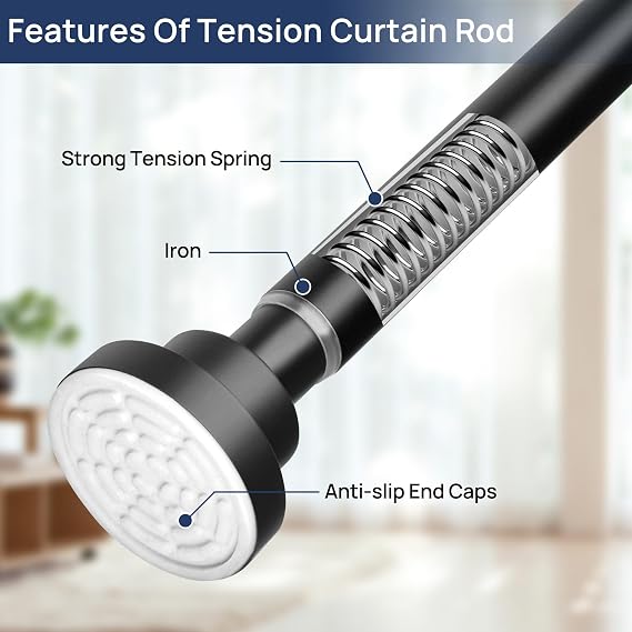 Matte Black Extendable Curtain Poles Shower Curtain Rod 81-137cm Tension Pole No Drilling, Never Rust Non-Slip Telescopic Pole for Clothes, Shower Curtain Rail for Bathroom, Closet, Window