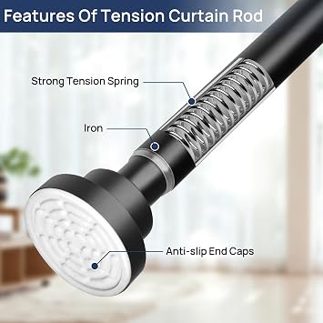 Matte Black Extendable Curtain Poles Shower Curtain Rod 81-137cm Tension Pole No Drilling, Never Rust Non-Slip Telescopic Pole for Clothes, Shower Curtain Rail for Bathroom, Closet, Window