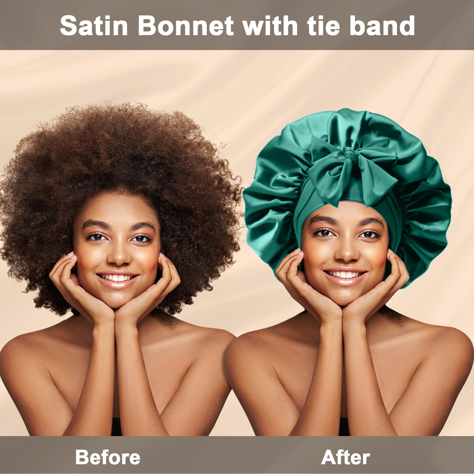 2 gorros de satén de seda para mujeres que duermen. Gorros grandes de satén para mujer con banda elástica para el cabello de seda con correas ajustables, gorro de dormir nocturno para hombres, trenzas