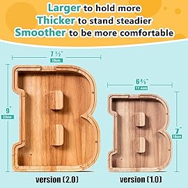 Summidate Customized Name Large Wooden Piggy Bank for Kids Boys Girls Alphabets Letter A-Z Coins Bills Money Change Bank Box Initial on Clear Cover (Laser Engraved) (Alphabet-B, Personalized-9)