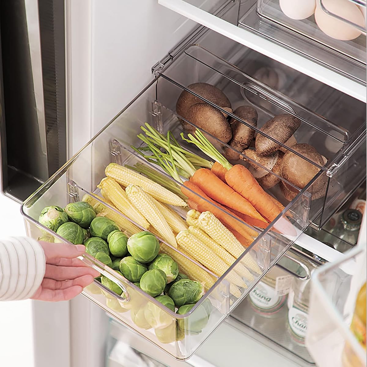 LALASTAR Contenedor organizador para refrigerador con cajón extraíble, organizador grande para refrigerador y almacenamiento transparente, organizador de despensa apilable con asa, sin BPA, 1 paquete, 6.34QT