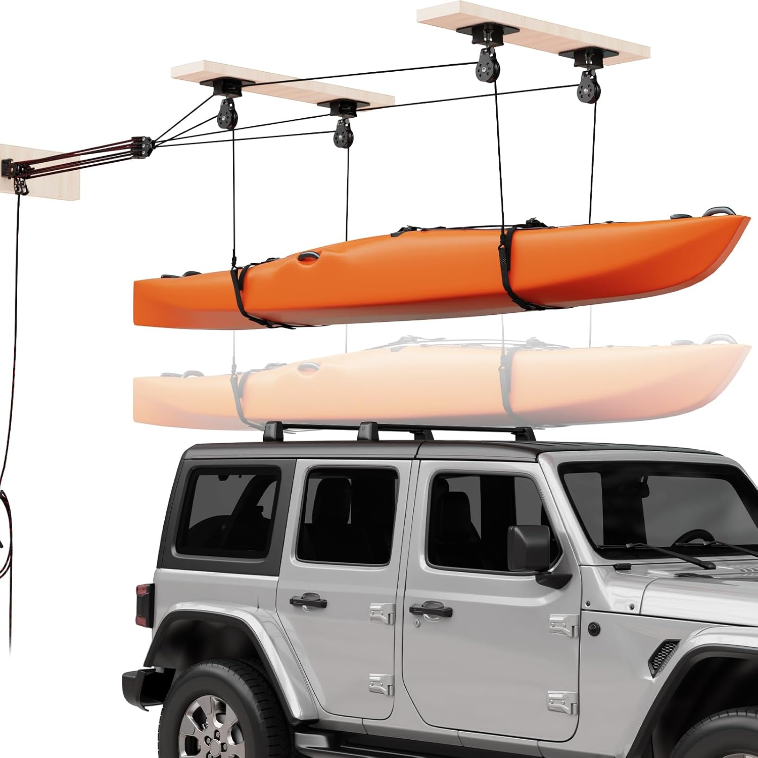 Kayak Storage Hoist for Garage Ceiling – 180lb Heavy Duty Overhead Pulley System, Kayak Hoist Pulley System for Garage Kayak Storage, Canoe Storage System, Jeep Wrangler Hardtop Lift
