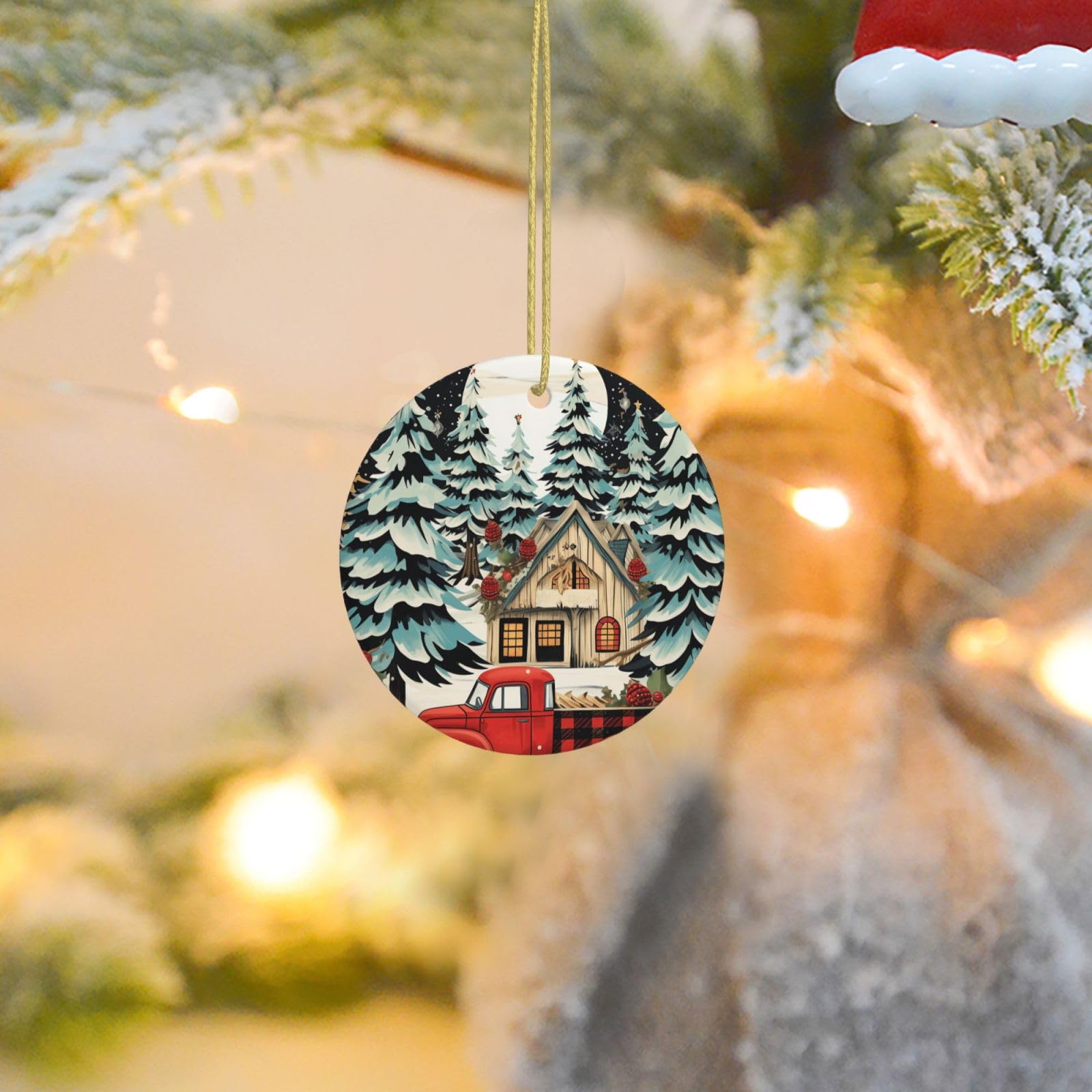 Christmas Tree Ornaments Ceramics Christmas Round Decorations Farmhouse Christmas Ceramics Ornaments Circle Pentagram Xmas Tree Hanging Pendant for Christmas Tree Party Holiday Home Decor