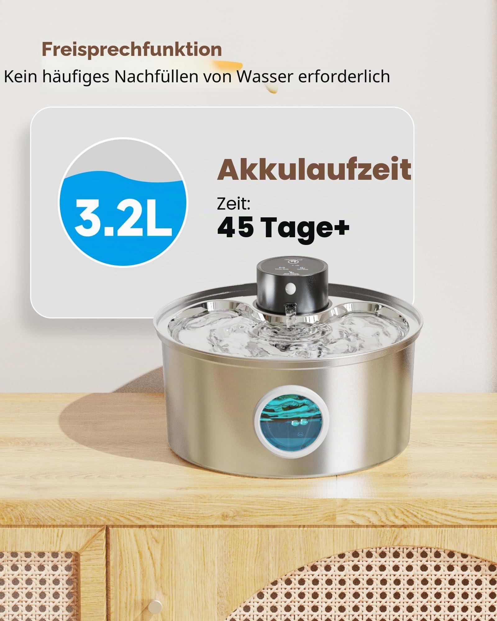 Katzenbrunnen Kabellos: Trinkbrunnen für Katze Kabellos - 3.2L Katzenbrunnen für Katzen - Leiser Katzen Trinkbrunnen - Katzentrinkbrunnen - Platzieren Sie es Überall, wo Ihr Haustier Möchte - FOFNON