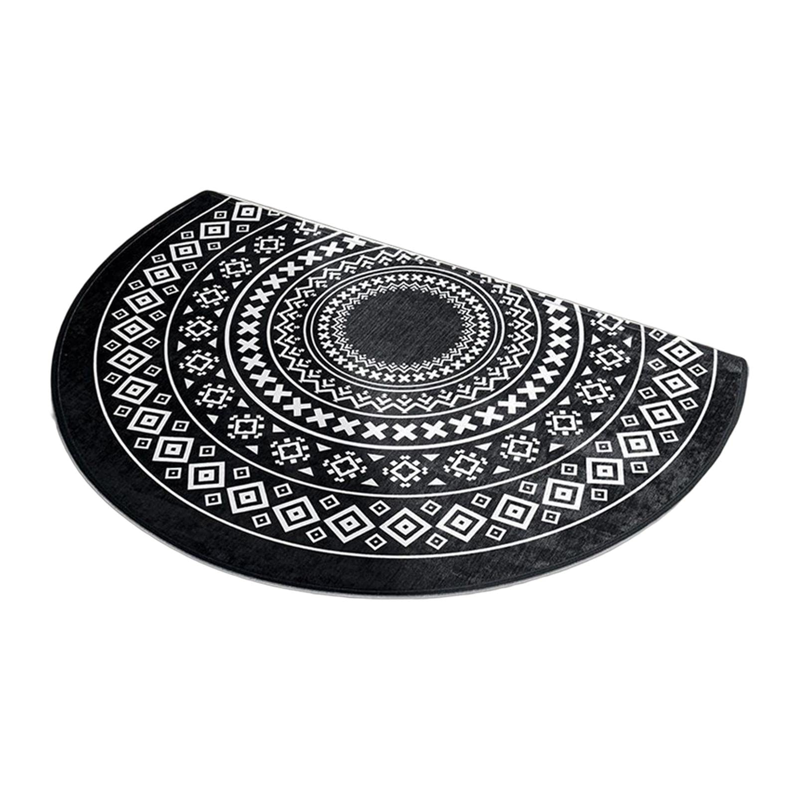 Tapis de porte d'entrée intérieur demi-rond absorbant noir blanc