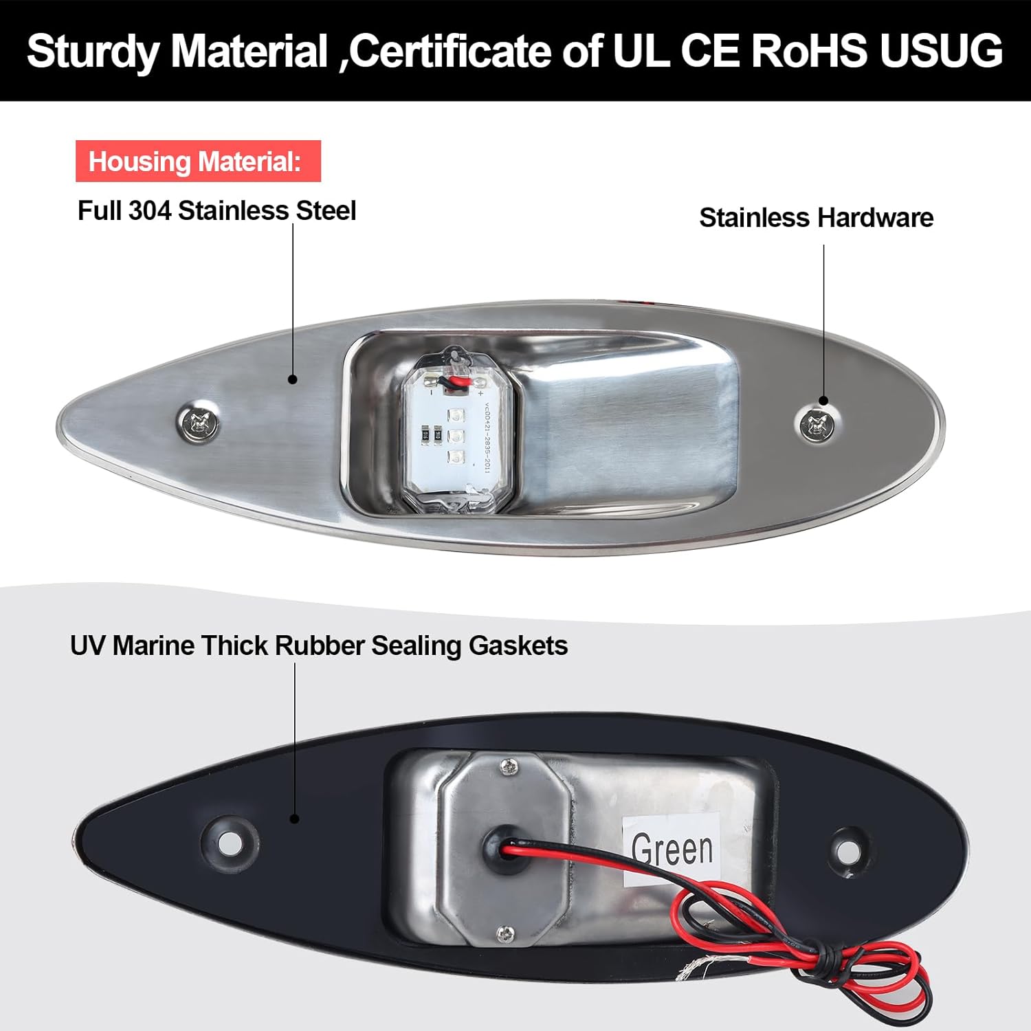 Boat Navigation Lights, 12V Stainless Steel Marine Navigation Lights, Waterproof Red & Green LED Marine Boat Yacht Sailing Signal Warning Light