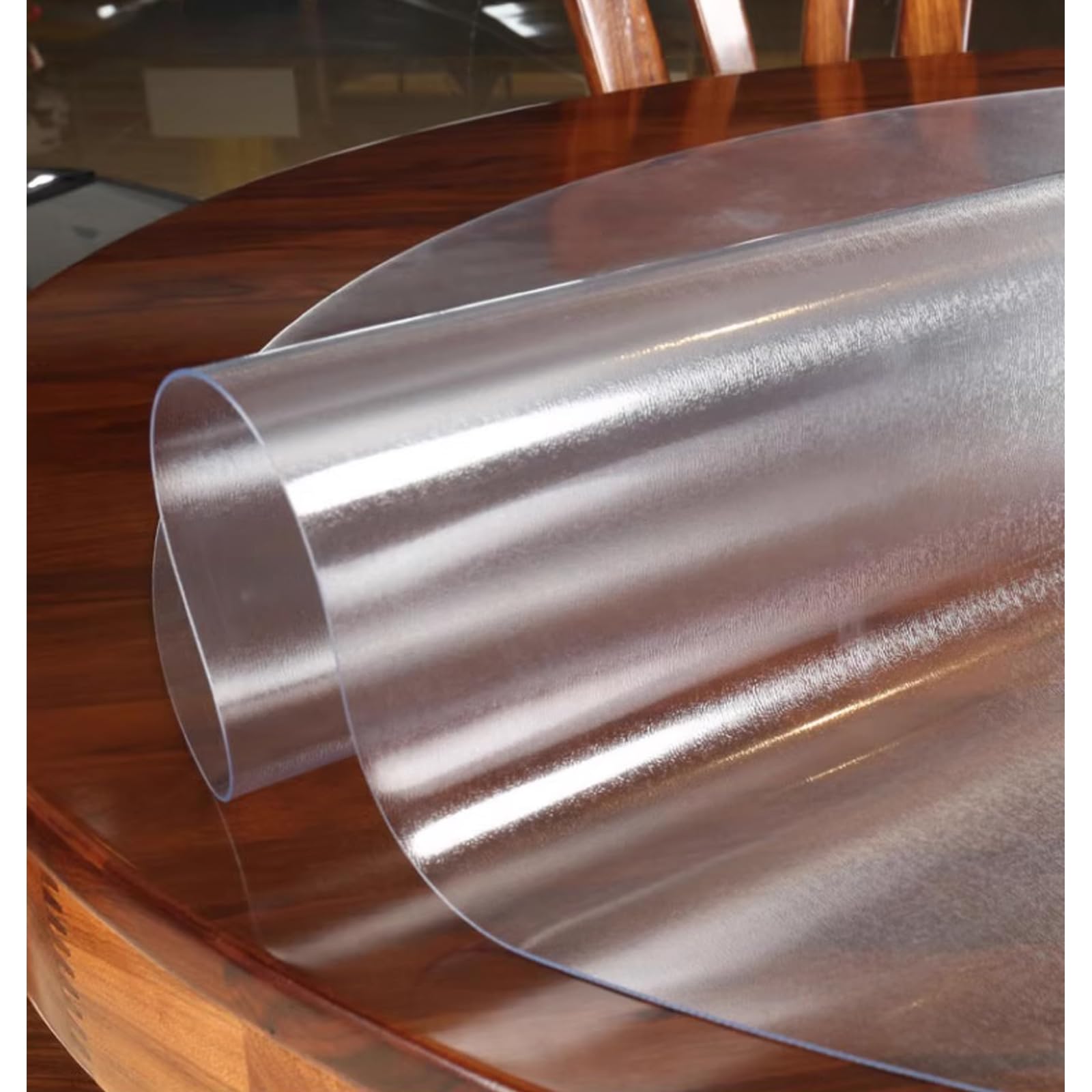 Nappe ronde en plastique transparent givré pour repas de famille et fêtes