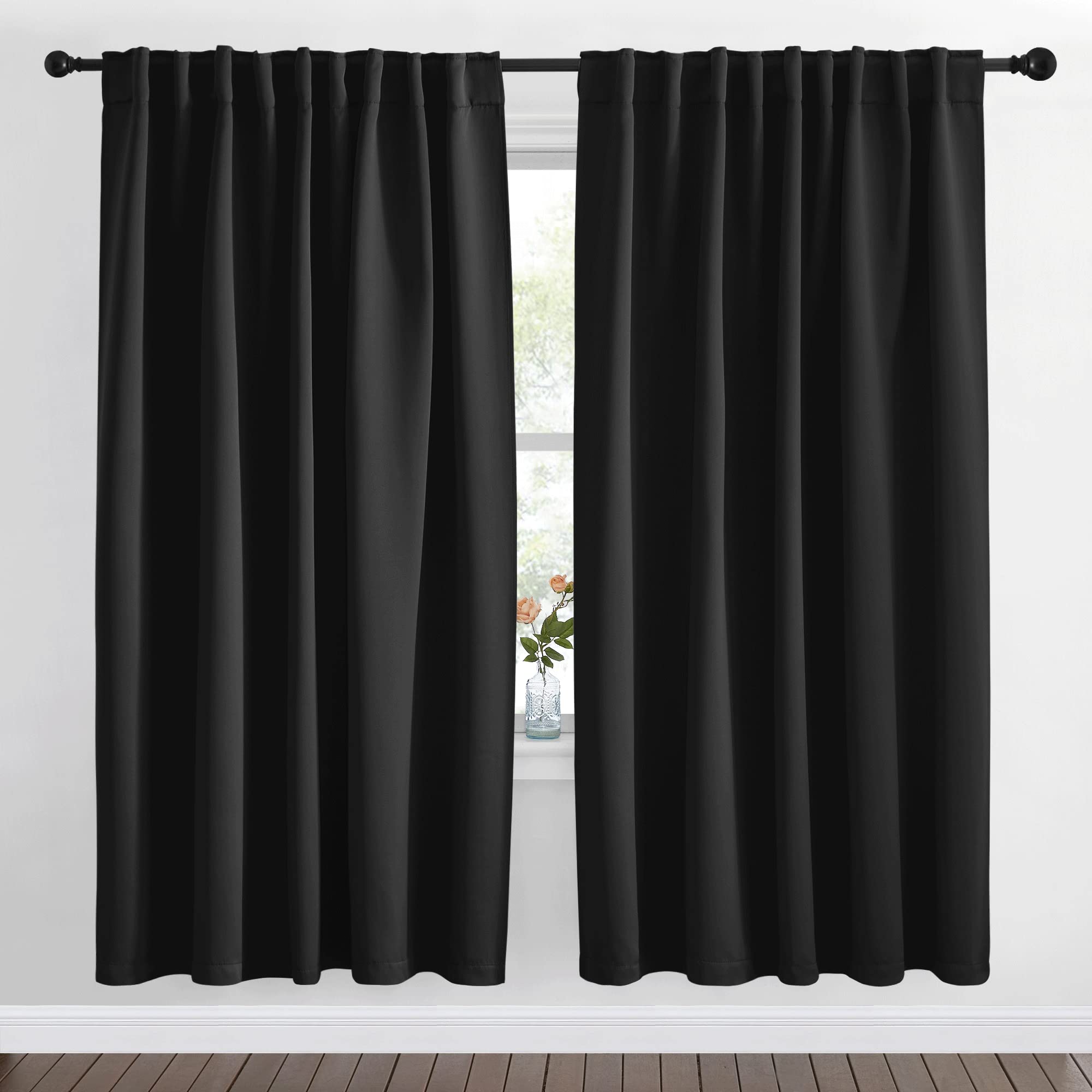 NICETOWN Halloween Black Out Panels for Bedroom - (Black Color) W70 x L72, 1 Pair, Curtains for Sliding Glass Door, Soundproofing Room Darkening Blackout Curtains for Bedroom/Doorway Living Cabin