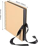 2 PCS 10 x 10 Inch 100 Pages DIY Scrapbook Album, Brown Hardcover Black Paper Spiral Scrapbook Journal with Ribbon and Corner Stickers, Blank Photo Album Bulk for Anniversary Birthday Wedding