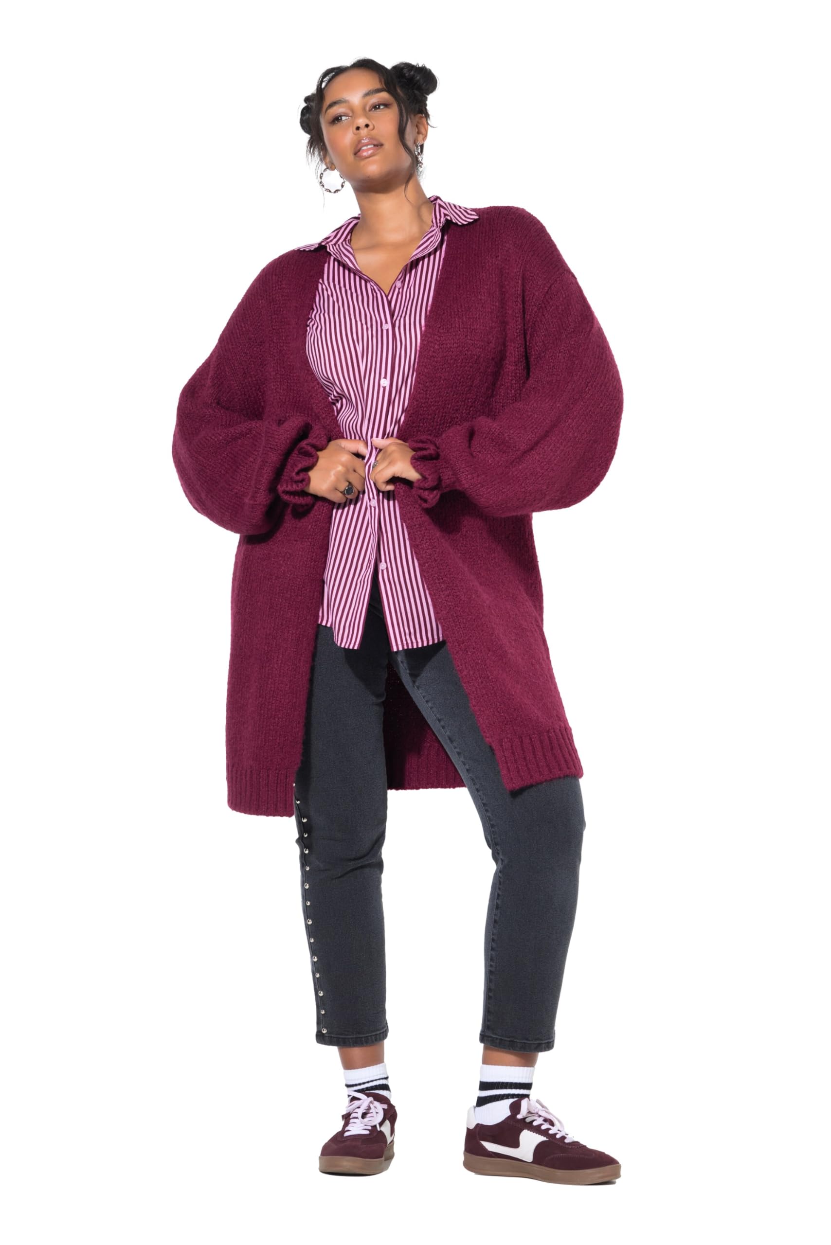 Studio Untold Damen große Größen Übergrößen Plus Size Long-Strickjacke, Oversized, Ärmel-Raffung 843478