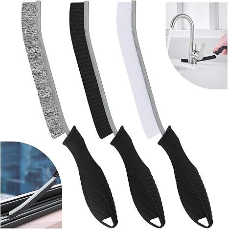 Crevice Cleaning Brush, Gap Cleaning Brush Set, Grout Brush, Crevice Cleaning Tools, Wire Brushes for Cleaning Rust, Multifunctional Cleaning Supplies for Household Use (3, Black/White)