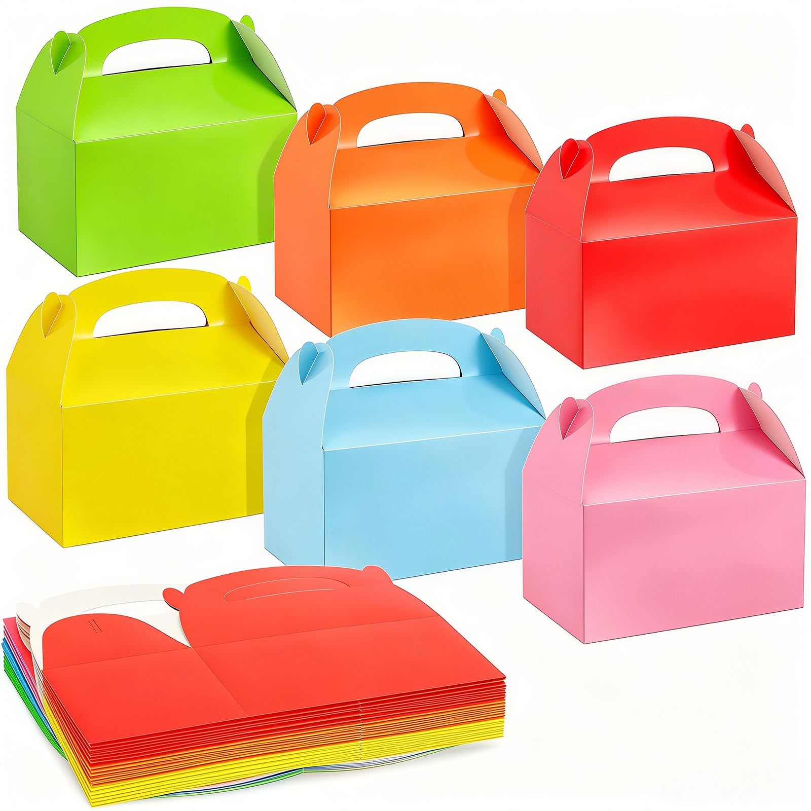 30 Pack Pastel Party Food Boxes with Handles, 16 x 9 x 8.6 cm Cardboard Party Favour Boxes for Sweets Treats Cookies,Colourful Kids Birthday Party Bags Baby Shower Lunch Goodie Cookie