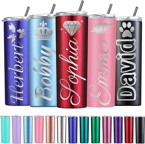 Miniatura 1 de Vasos ajustados personalizados con tapa de nombre y pajilla vaso de café aislado personalizado regalos de cumpleaños de Navidad para mujeres y