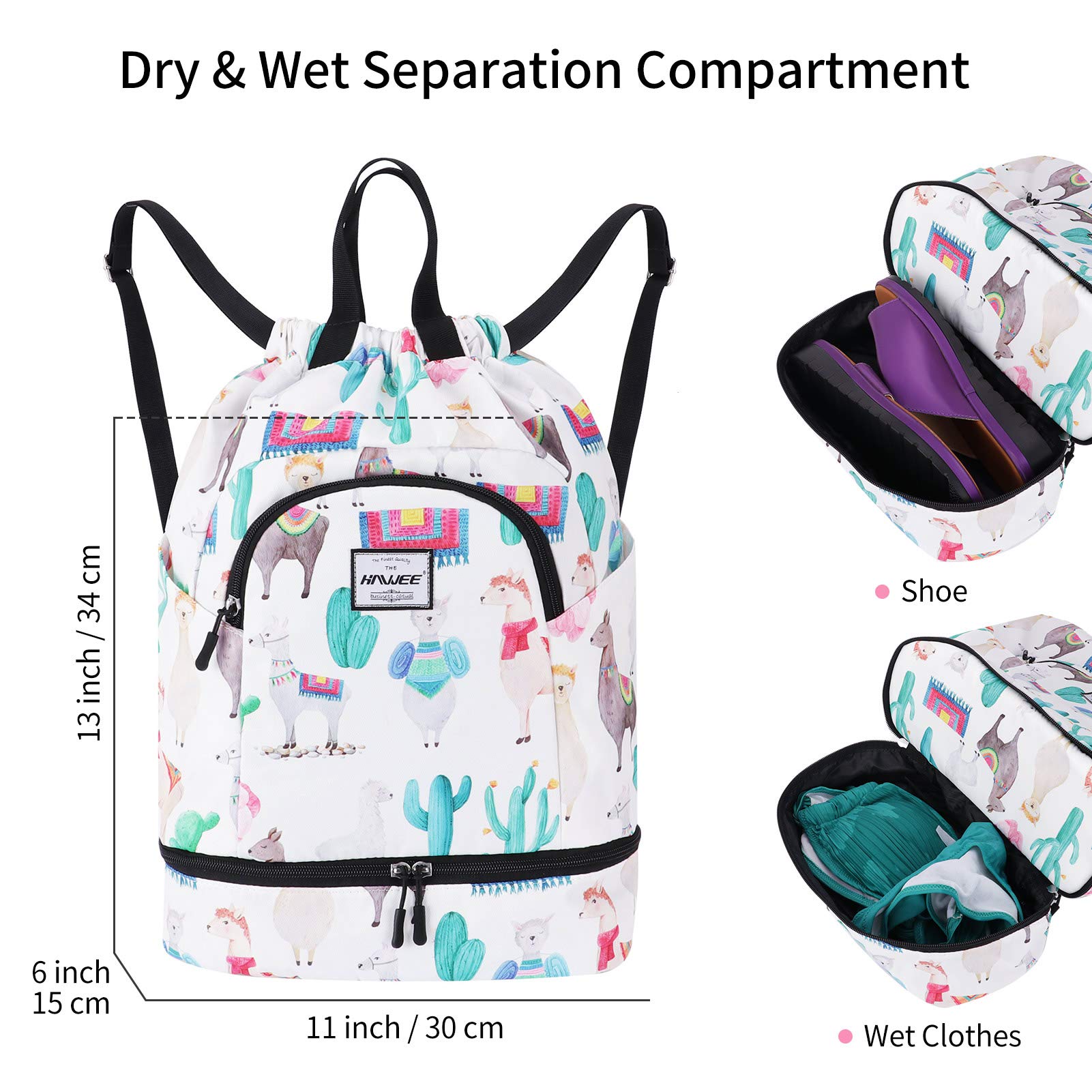 Étanche Sac à Dos à Cordon Grand Sacs de Sport à Cordon de Serrage Sac à Dos Unisexe pour Femme Hommes Voyage Vie Quotidienne Plein Air Yoga Natation Plage, L, Alpaga