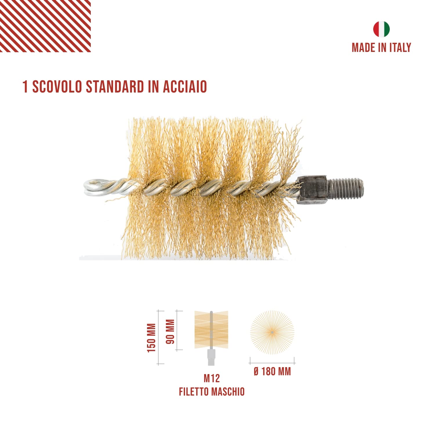Kit Pulizia Camino BARETTO - 10 Metri Con Scovolo Nylon 180mm, Per Canna Fumaria