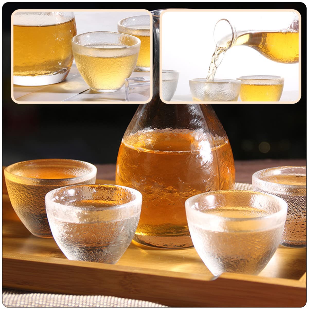 Tasses à saké, tasses à saké traditionnelles, verres à vin en céramique, verres transparents flottants tendance, bouilloire de service comprenant un réchauffement d'anniversaire ou un design de saké e