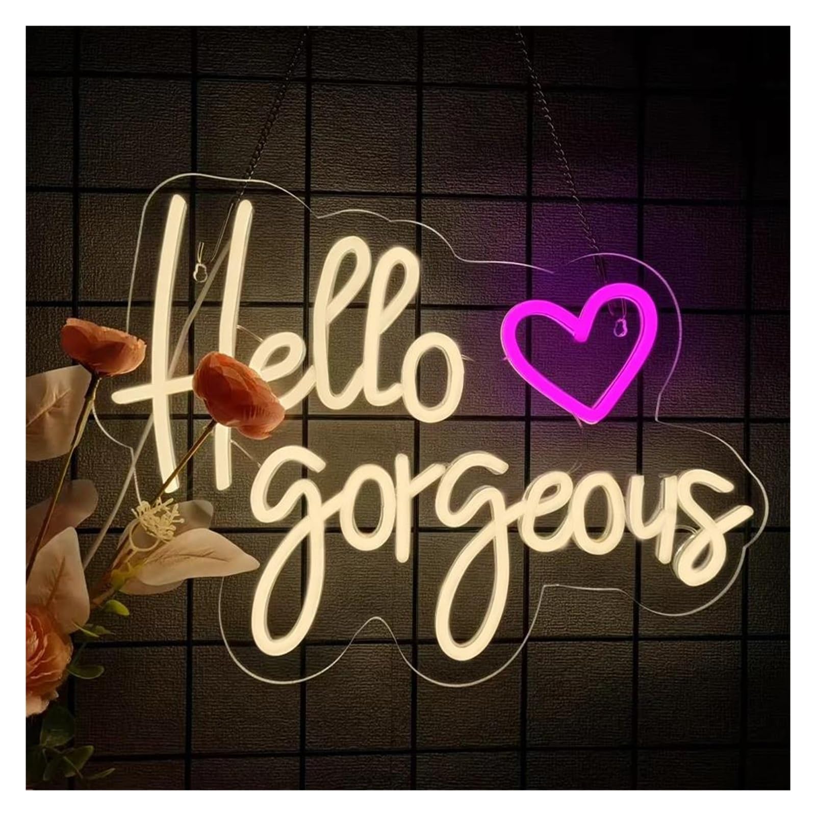 SHOUXI Sign Lamp Hello Gorgeous Neon Sign Light Dimmable USB Powered for Wedding Bedroom Clothing Store Beauty Room Wall Decor 40cmx29.5cm