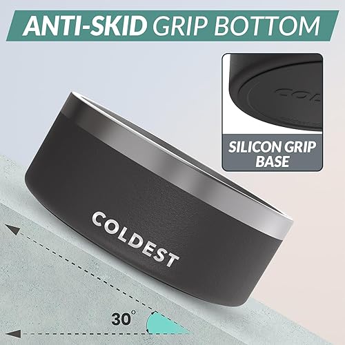 Vista 222 de Coldest Cuenco de metal antioxidante, antideslizante, 3 capas aisladas, acero inoxidable, perro, gato, mascota, antiderrames, sólido, para agua