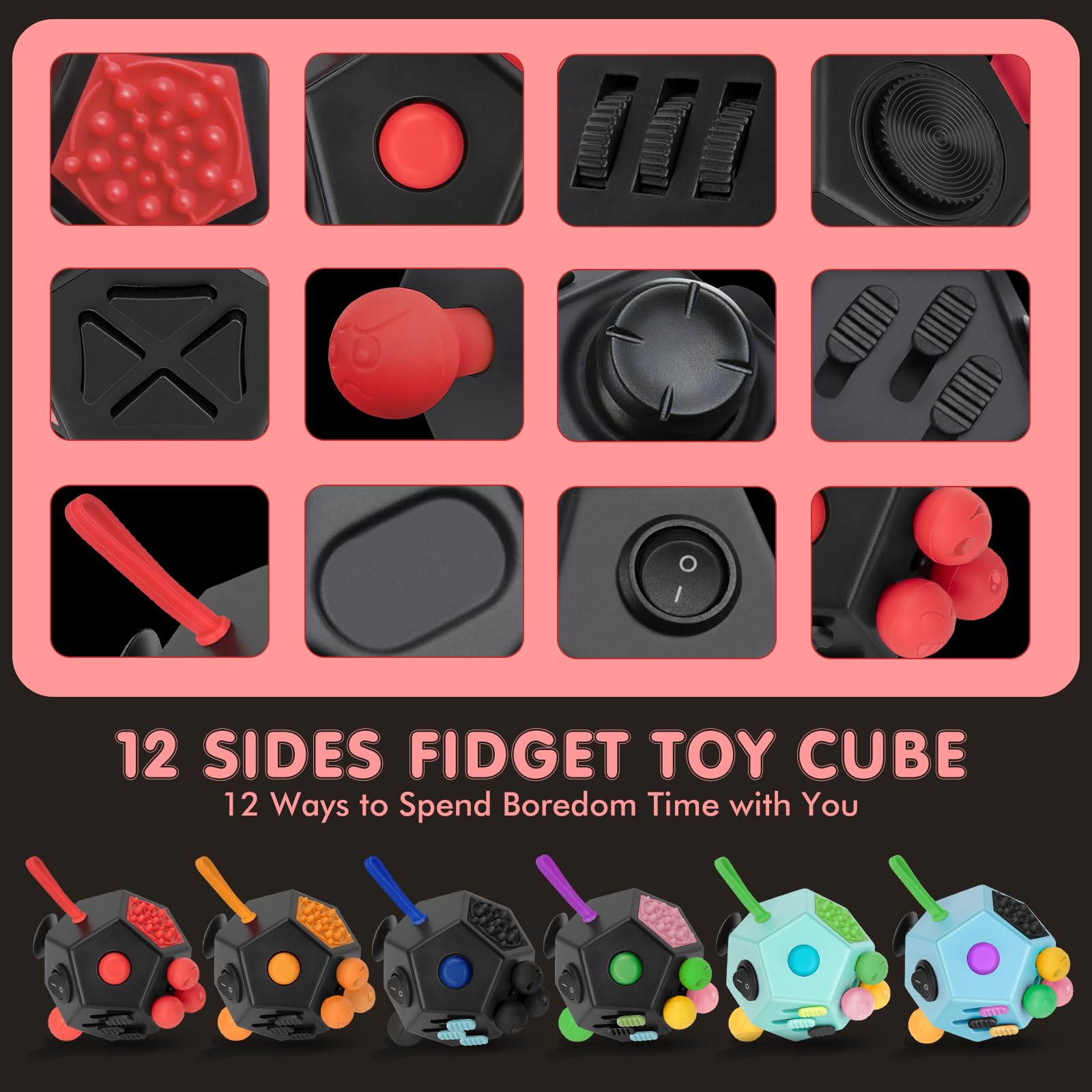 Fidget Cube 12 Faces Anti-Stress | Pour TDAH, Autisme, Anxiété | Jouet Sensoriel Adultes/Enfants