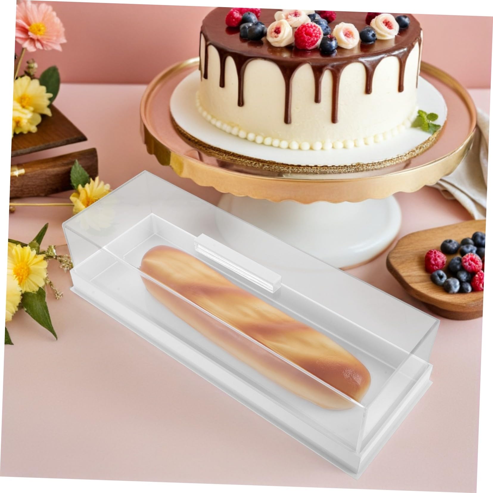 IMIKEYA Caja de Presentación Rectangular con Bandeja para Pasteles de Acrílico Soporte para Tartas con Tapa para Cafetería y Hogar Bandeja para Tartas con Tapa