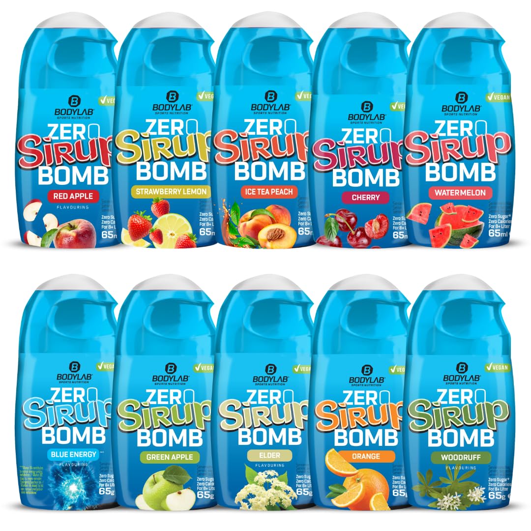 Bodylab24 ZERO Sirup BOMB Mixed Box 1 + 2, 10 x 65ml, zuckerfrei und praktisch ohne Kalorien, mit nur 1kcal je 100ml Wasser-Sirup-Mischung, hochkonzentriert, für 8 l Fertiggetränk