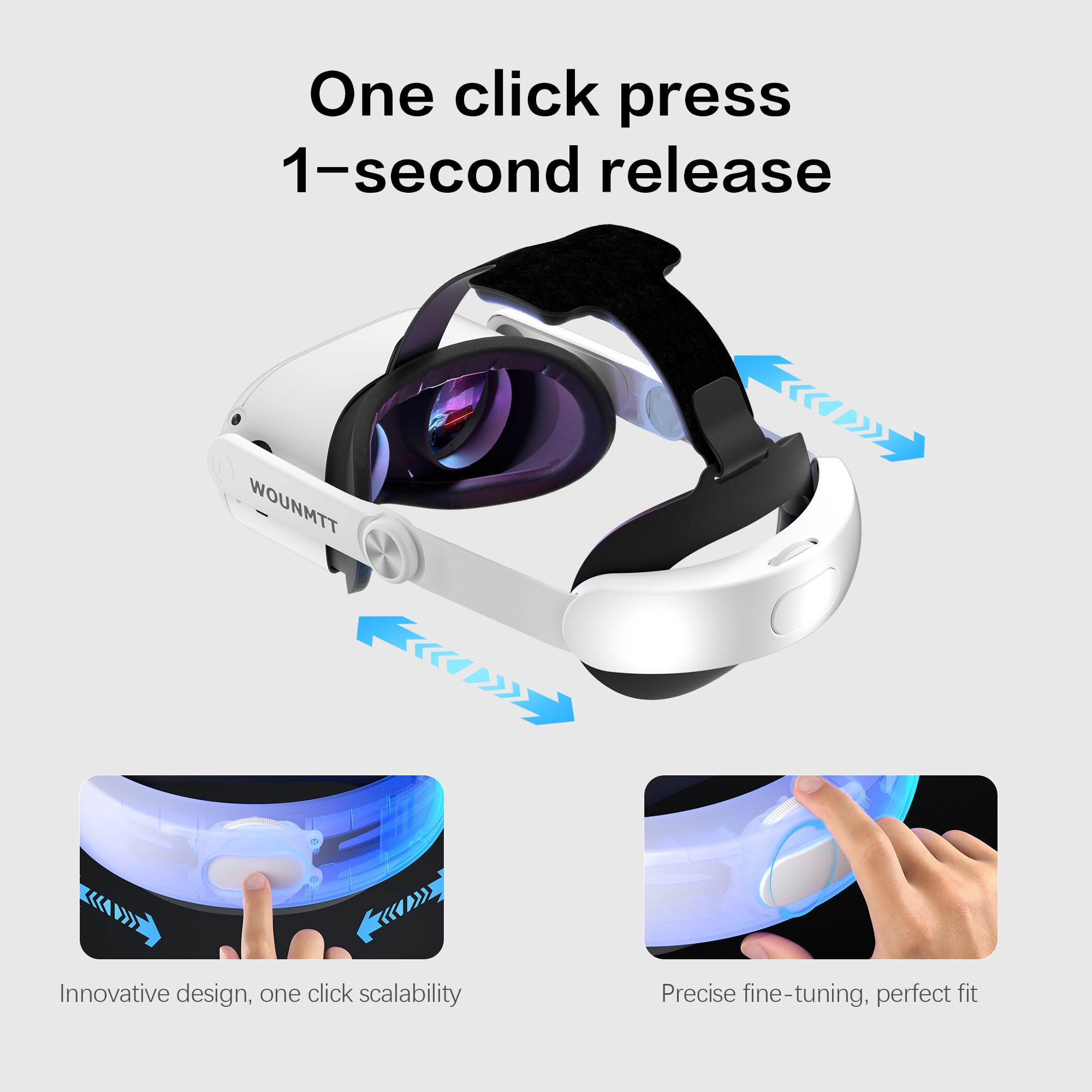 Correa de cabeza para Oculus Meta Quest 2, Elite Correa de repuesto ajustable para casco Meta Quest con ajuste de un clic, cojín de poliuretano para mayor comodidad y apoyo