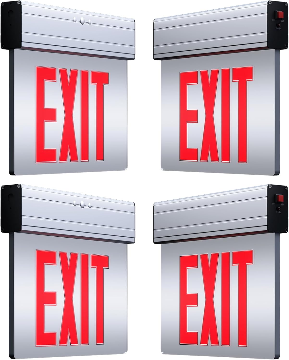 LEONLITE LED Edge-Lit Exit Sign, Aluminum Emergency Exit Light with Battery Backup, UL Listed, Double-Sided Acrylic Panel, 180 Mins Backup,120/277V, Multi Mounting for Commercial Use, Red, Pack of 4