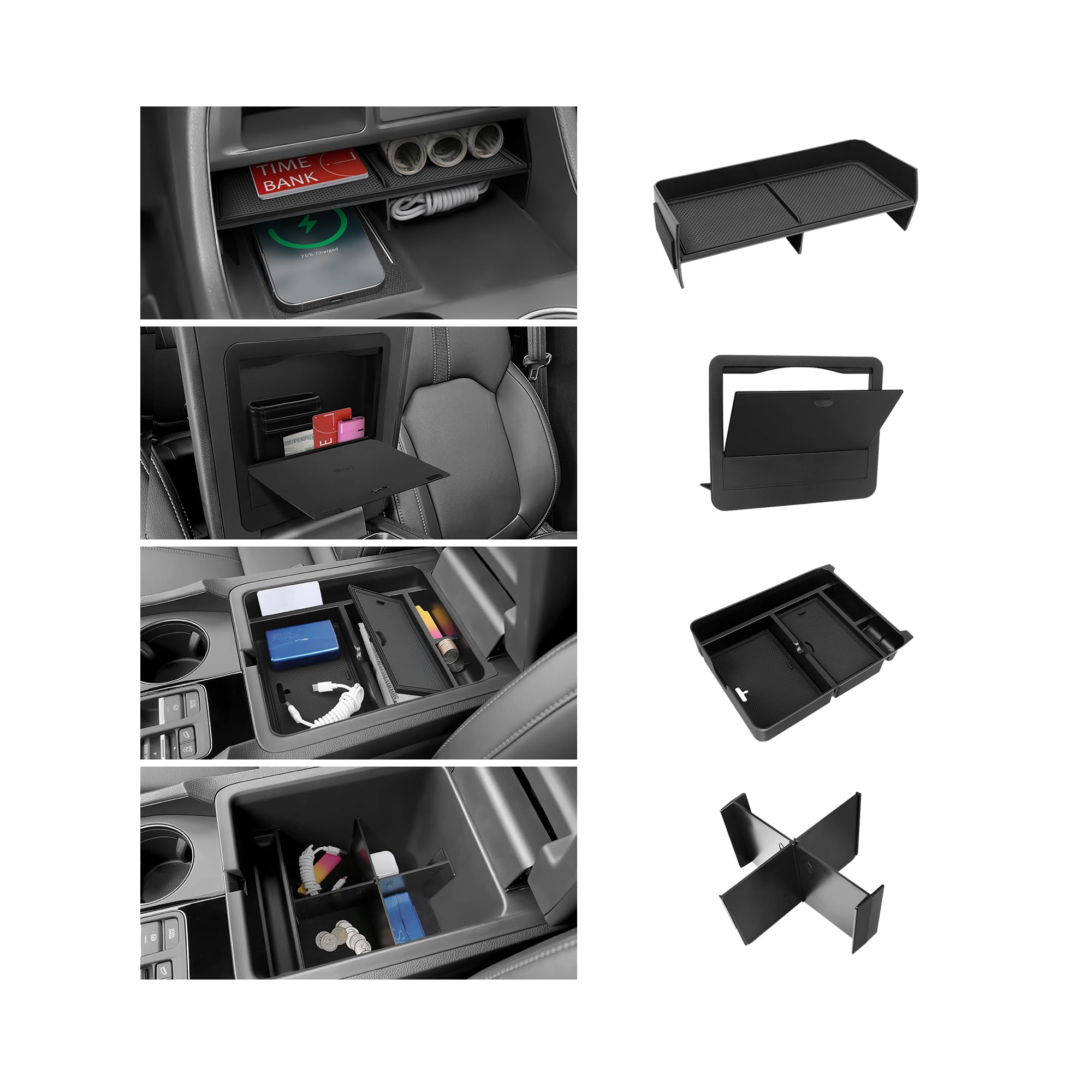 Photo 1 of ***Missing parts *** PeakPurit 4PCS Center Console Organizer Compatible with Honda 2023-2025 2026 Pilot & 2026 Passport Accessories Armrest Divider Hidden Storage Box Organizer Divider Compartment Tray