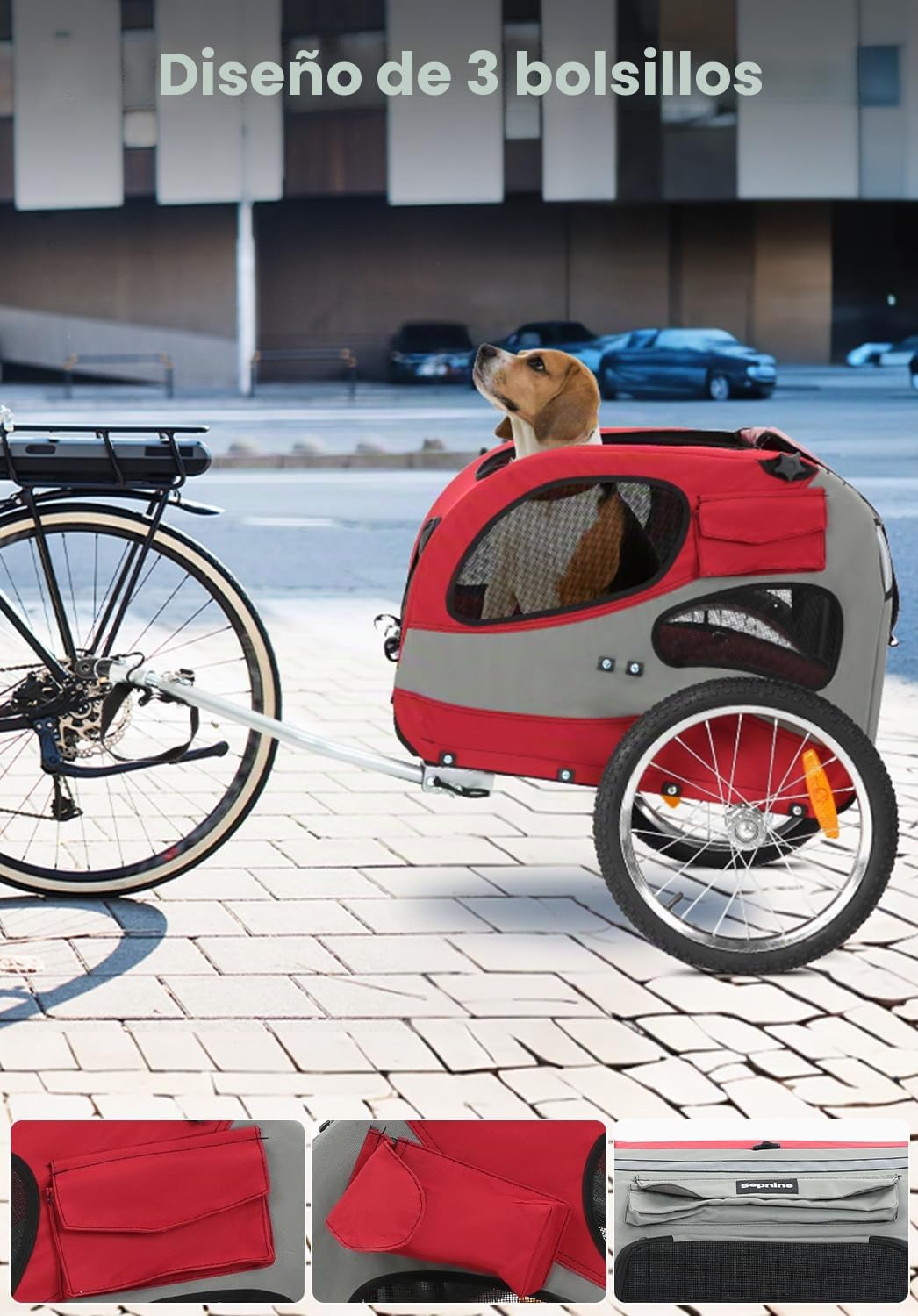 Sepnine Remolque de Bicicleta para Perros, Perros, Bicicleta Remolque 600D Oxford, con Reflector y Freno