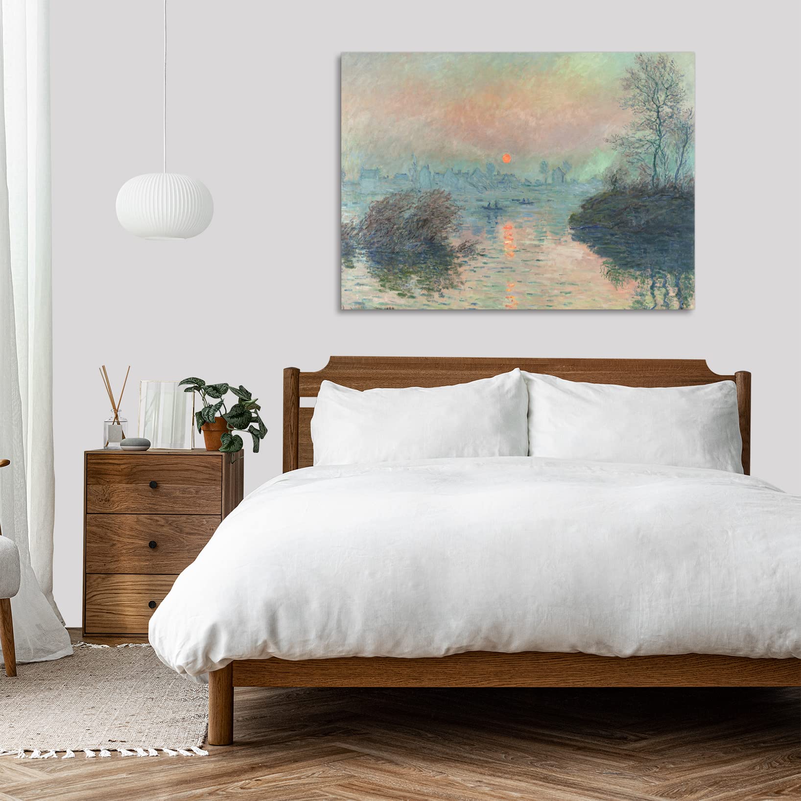 LuxHomeDecor Claude Monet - Sun setting on the Seine at Lavacourt Quadro Stampa su Tela con Telaio in Legno misura 120x90 cm