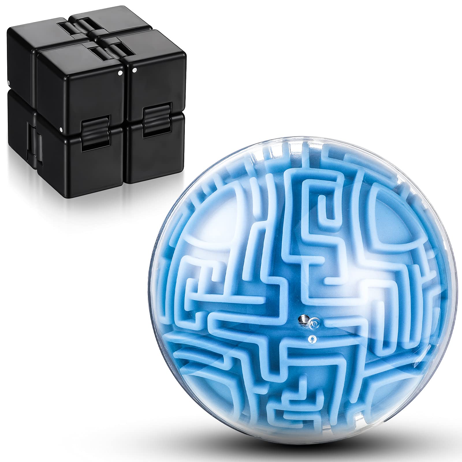Leyndo 2 Pieces Handheld Mini Fidget Toy Set Include Infinity Cube and 3D Puzzle Ball Toy High Hard Challenges Game Memory Maze Ball Sphere Educational Toys for Students Teens Adults