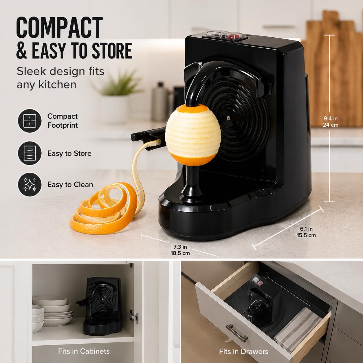 Pelador Eléctrico de Frutas y Verduras, Máquina Automática para Pelar Naranjas, Cítricos, Manzanas y Patatas, Cuchilla de Acero Inoxidable, Negro (Negro)