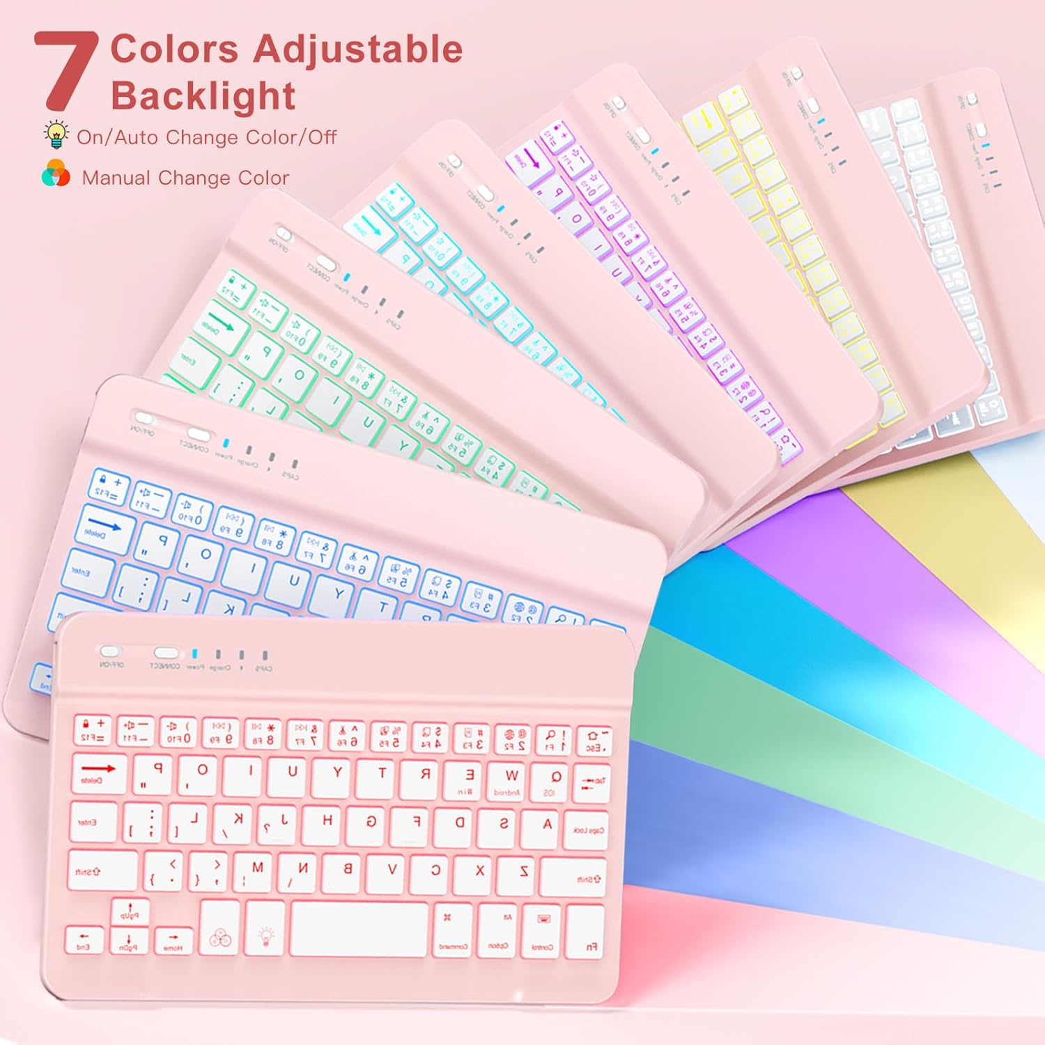 Harvopu for iPad mini 7 A17 Pro/6 Generation Keyboard Case 2024/2021 8.3 Inch,360° Rotating Clear Back Cover with 7 Color Backlit Detachable Keyboard, Pencil Holder for iPad mini 7th/6th Gen,Pink