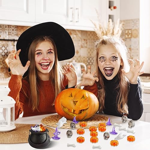 Miniatura 7 de 240 piezas de adornos de calabaza acrílica para Halloween, mini cabeza de calavera pequeña, sombreros de bruja pequeños, mini huesos de esqueleto,