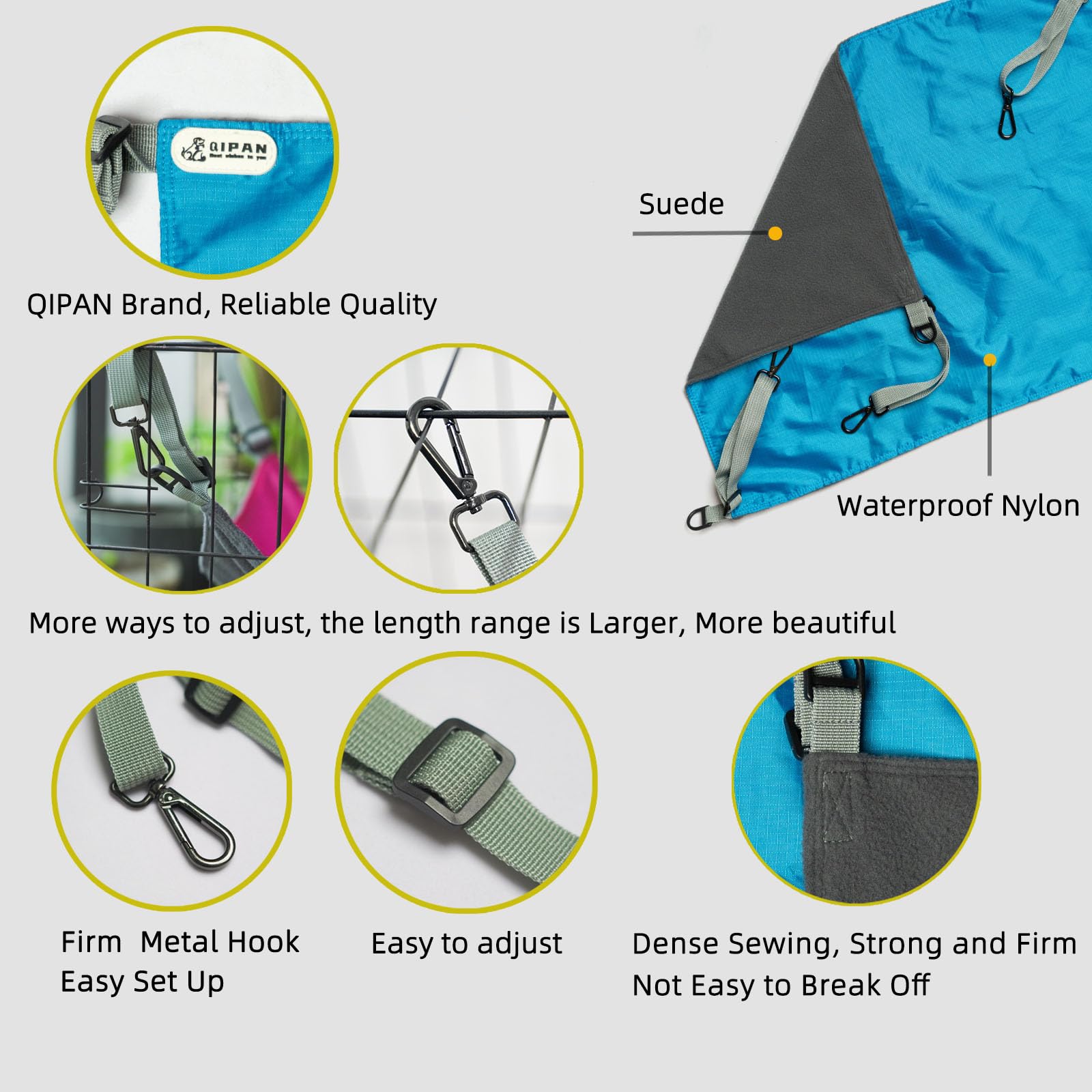QIPAN Washable Soft Outdoor Cat Mat,Waterproof Cooling Kittens Pad,XL Cats Hammocks with Adjustable Straps for Cats (Blue) - Image 4