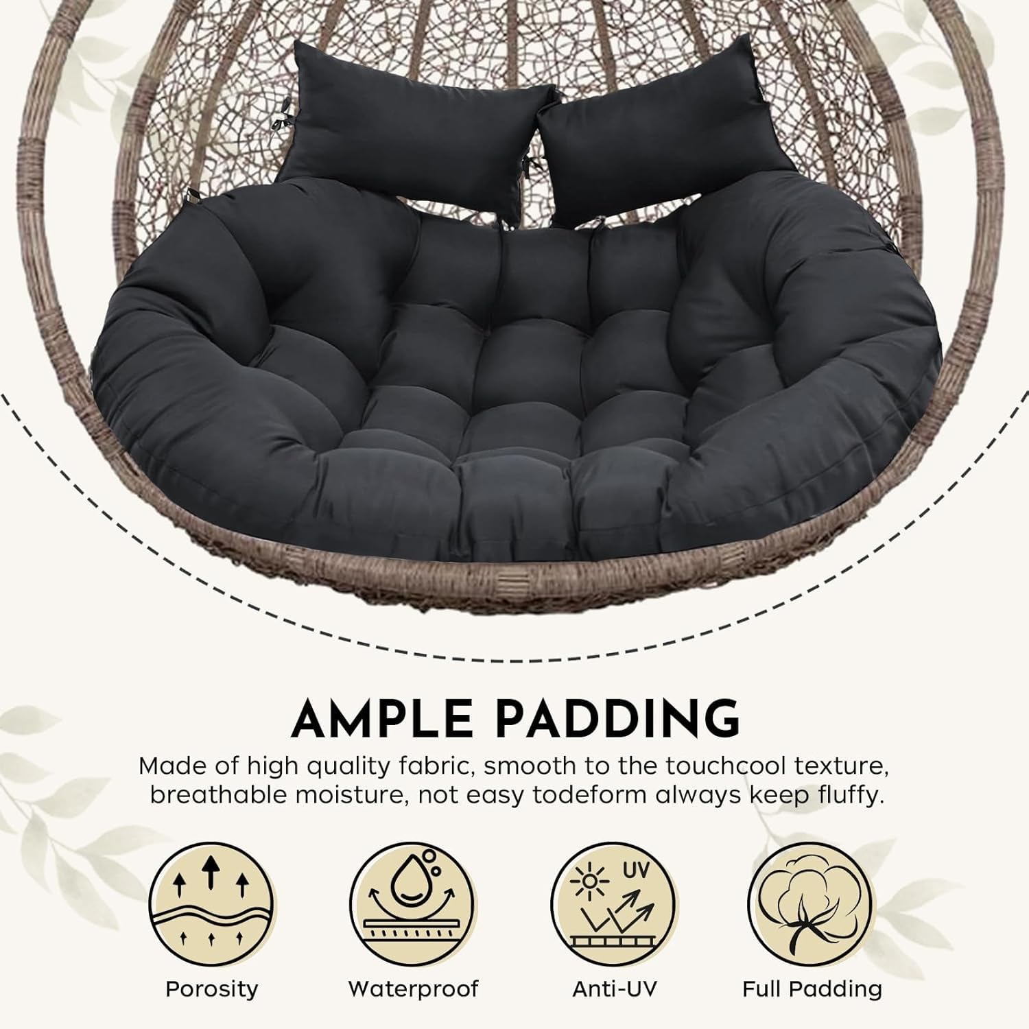 Sitzkissen Für 2-Personen-Hängemattenschaukelstühle, Ersatzkissen Für Doppelsitzer-Eierstuhl, Hängesessel Kissen, Polster, Auflage Für Polyrattan/Rattan Hängeschaukel(Gray)