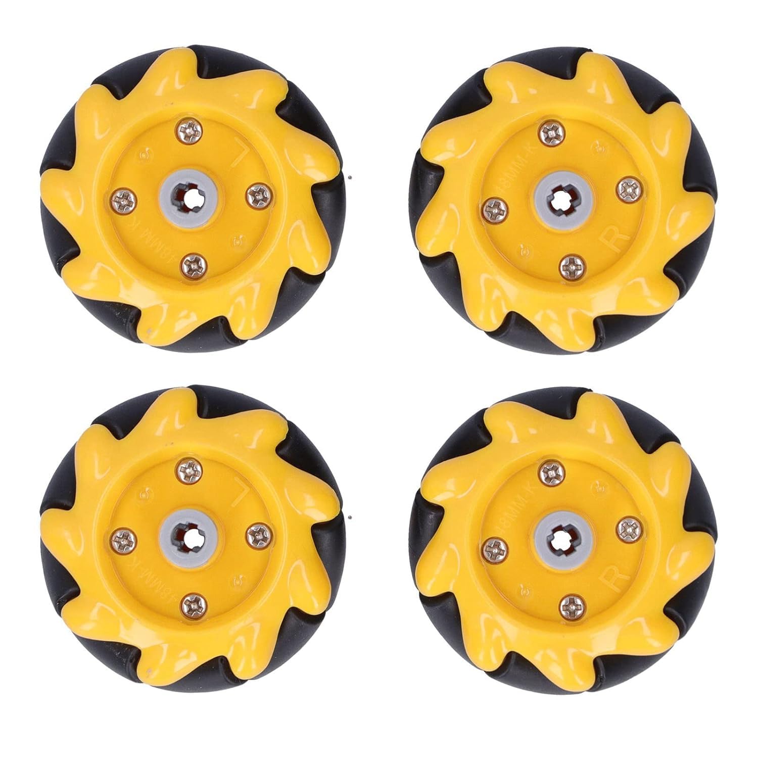 48mm Mecanum Wheel Set 4 Pack for Smart Robot Car Omni-Directional Rubber Wheels Compatible with TT Motor and Building Blocks Yellow Black DIY Robotics Parts Accessories 3