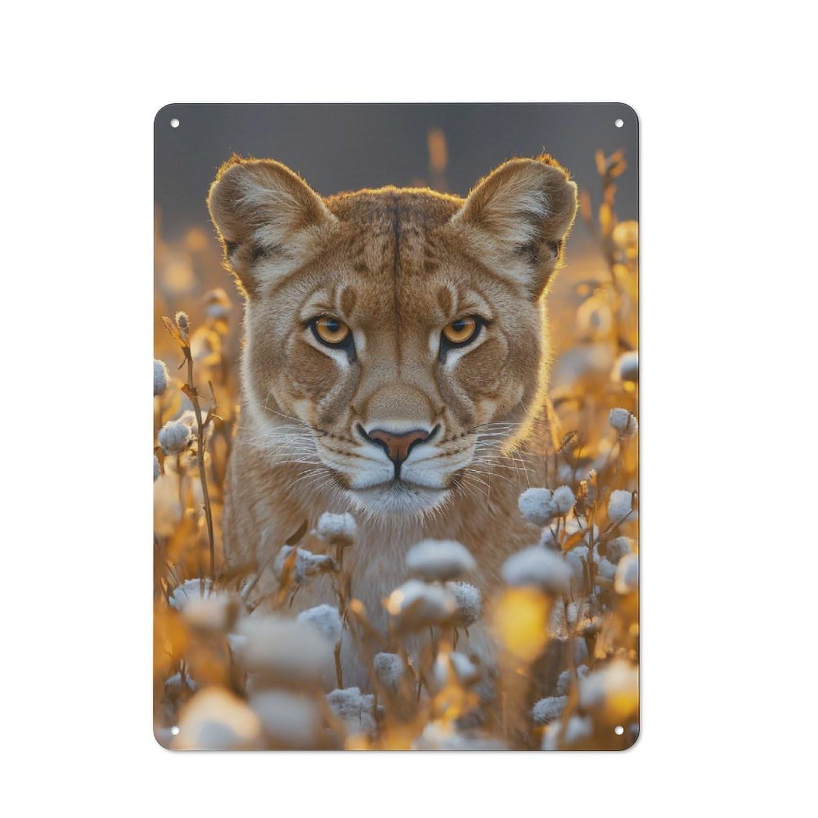 Junmoney Style Lioness Portrait In Golden Light Decorative Metal Wall Decor 40X30cm, Metal Gift Sign For Hallway, Home Bar, Garage Or Study