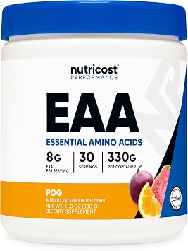 Nutricost EAA Powder Essential Amino Acids POG-Passion Fruit Orange Guava Flavor 330g 30 Servings Non-GMO Gluten Free