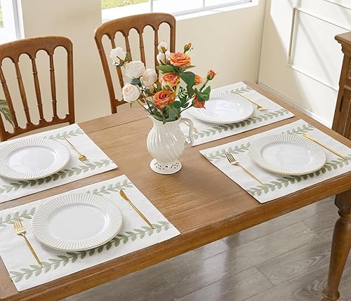 Miniatura 4 de Wracra Juego de 4 manteles individuales bordados, 13 x 18 pulgadas, manteles individuales rústicos de sauce irregular para mesa de cocina y