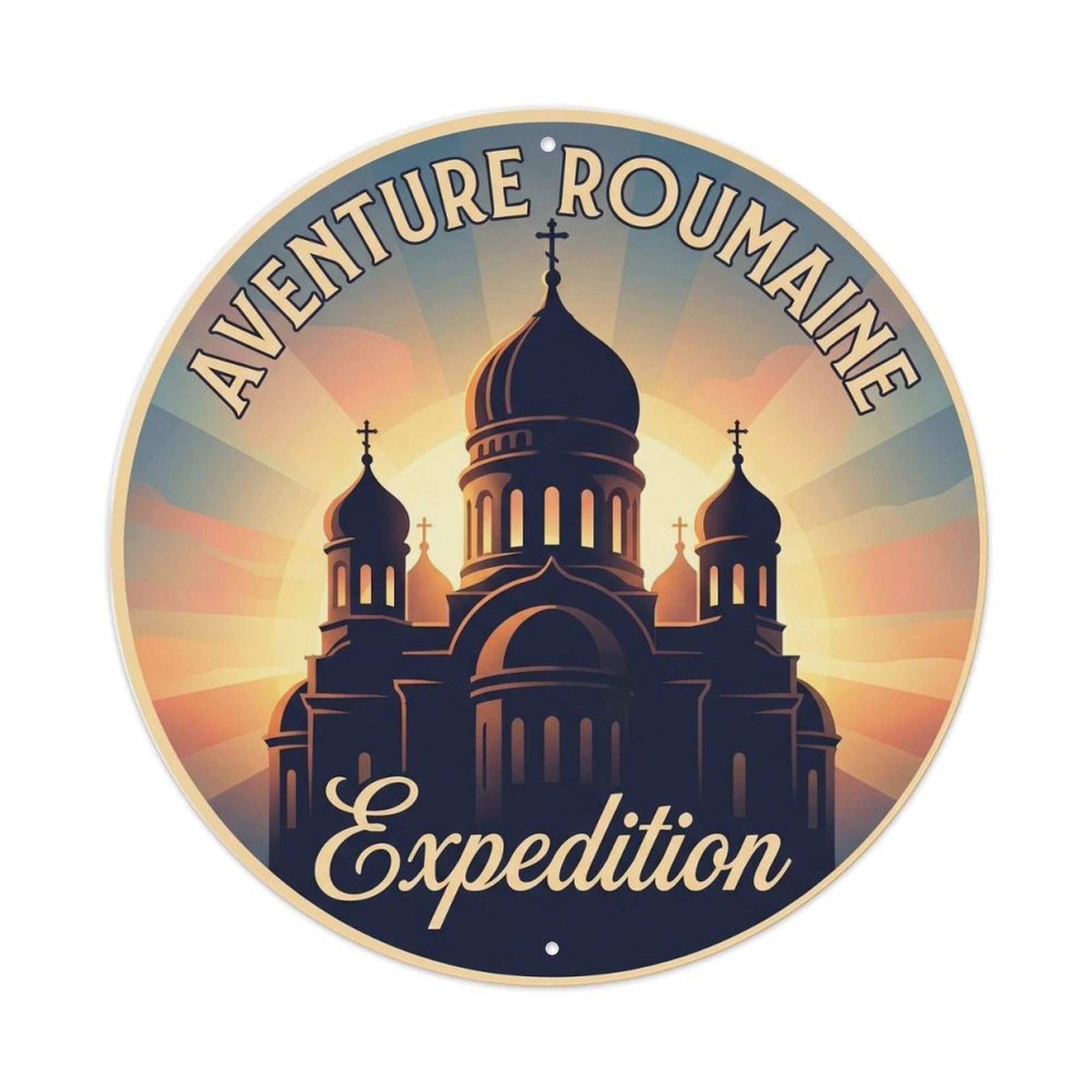Fqcyn Style Vintage Travel Romania Cathedral Expedition Metal Tin Sign