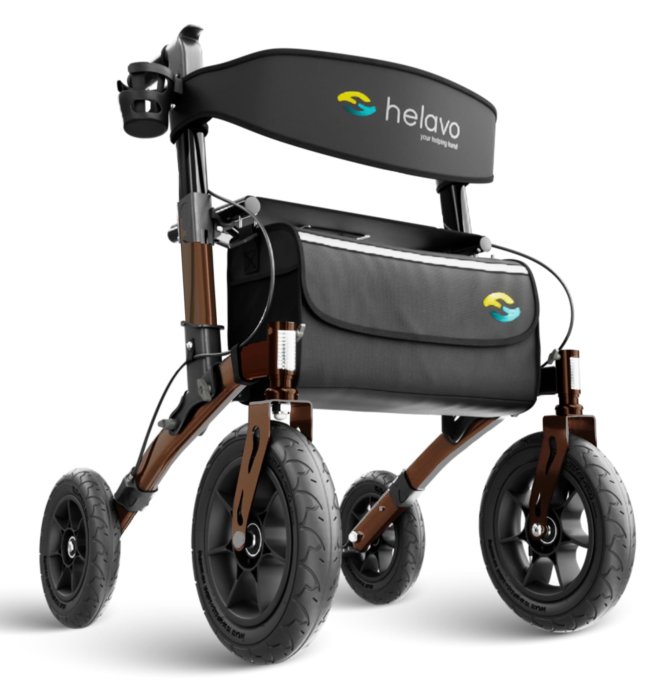 All Terrain Walker with Puncture-Proof, Flat-Free Solid Rubber Tires - Foldable Outdoor Walker for Seniors with Seat - Best Comfort on All Surfaces